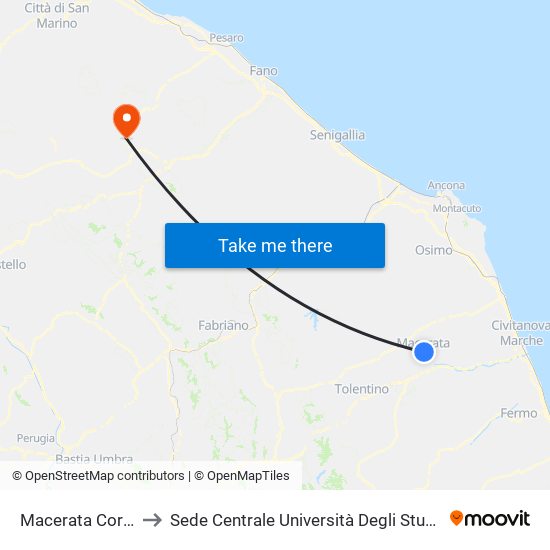 Macerata Corso Cairoli to Sede Centrale Università Degli Studi Di Urbino Carlo Bo map