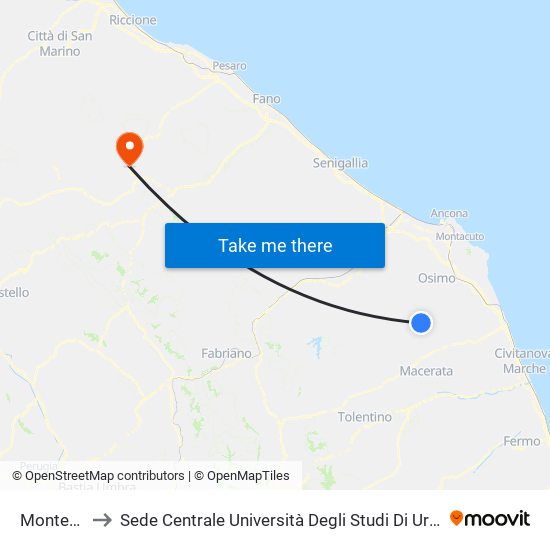 Montefano to Sede Centrale Università Degli Studi Di Urbino Carlo Bo map