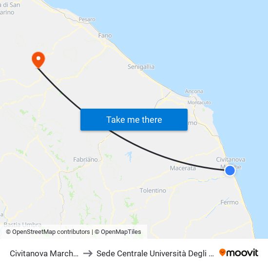 Civitanova Marche - San Marone to Sede Centrale Università Degli Studi Di Urbino Carlo Bo map