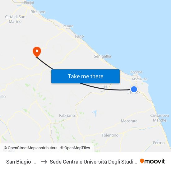 San Biagio Di Osimo to Sede Centrale Università Degli Studi Di Urbino Carlo Bo map