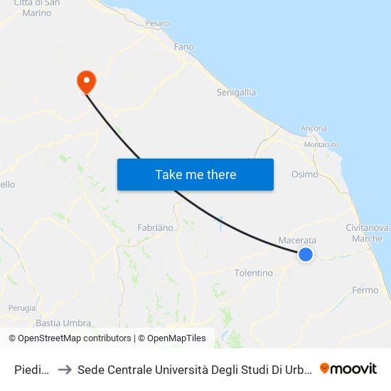 Piediripa to Sede Centrale Università Degli Studi Di Urbino Carlo Bo map