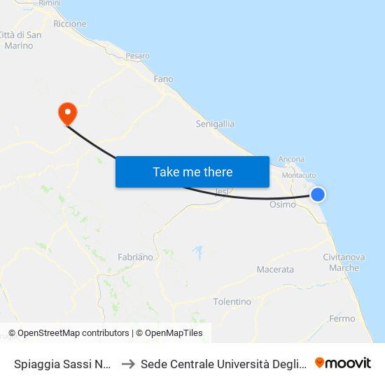 Spiaggia Sassi Neri - San Michele to Sede Centrale Università Degli Studi Di Urbino Carlo Bo map