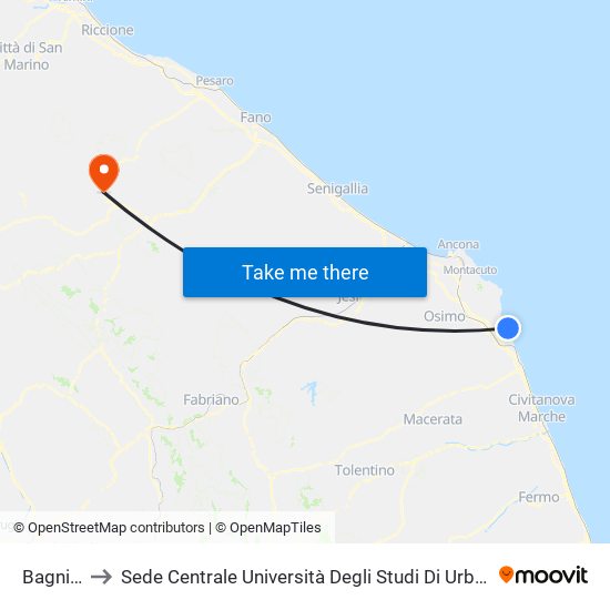 Bagni 46 to Sede Centrale Università Degli Studi Di Urbino Carlo Bo map