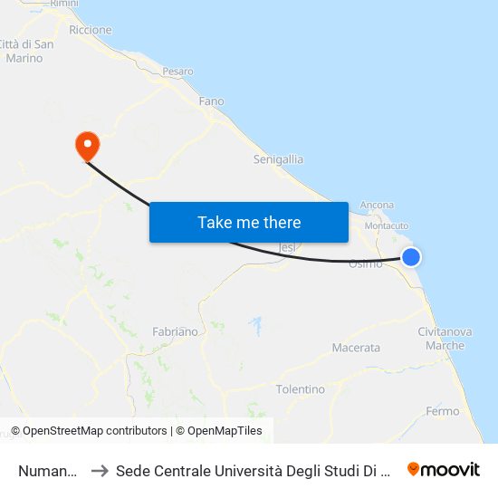 Numana - Iat to Sede Centrale Università Degli Studi Di Urbino Carlo Bo map