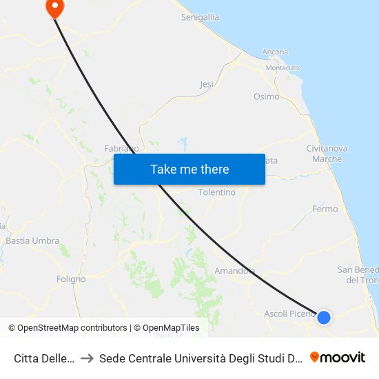 Citta Delle Stelle to Sede Centrale Università Degli Studi Di Urbino Carlo Bo map