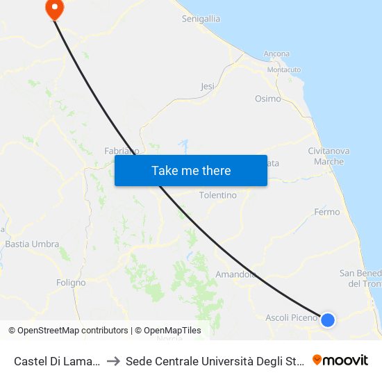 Castel Di Lama - Bar Sport to Sede Centrale Università Degli Studi Di Urbino Carlo Bo map