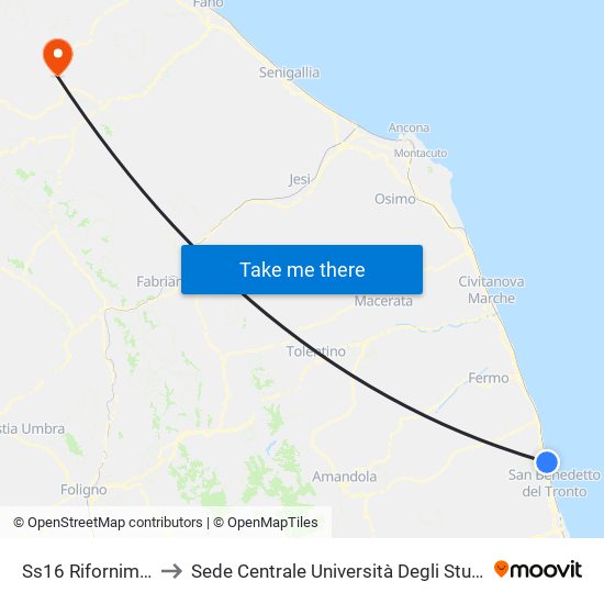 Ss16 Rifornimento Beyfi to Sede Centrale Università Degli Studi Di Urbino Carlo Bo map