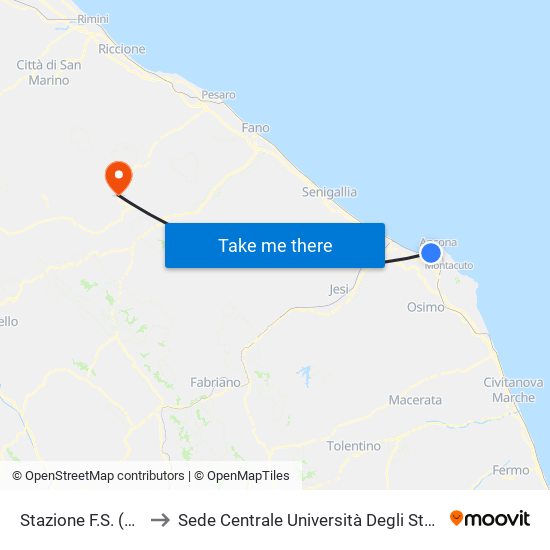 Stazione F.S. (Linee Nord) to Sede Centrale Università Degli Studi Di Urbino Carlo Bo map