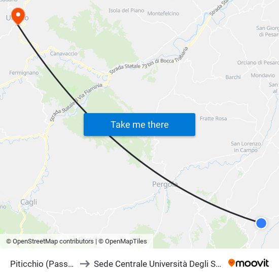 Piticchio (Passo S. Ginesio) to Sede Centrale Università Degli Studi Di Urbino Carlo Bo map