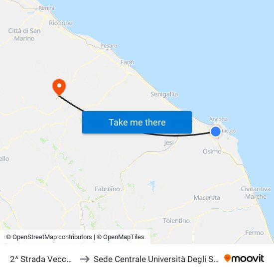 2^ Strada Vecchia Pinocchio to Sede Centrale Università Degli Studi Di Urbino Carlo Bo map