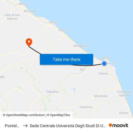 Pontelungo to Sede Centrale Università Degli Studi Di Urbino Carlo Bo map