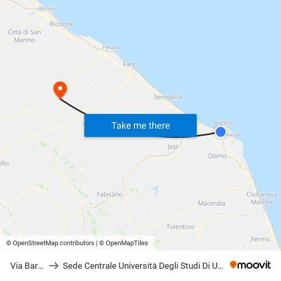 Via Barilatti to Sede Centrale Università Degli Studi Di Urbino Carlo Bo map