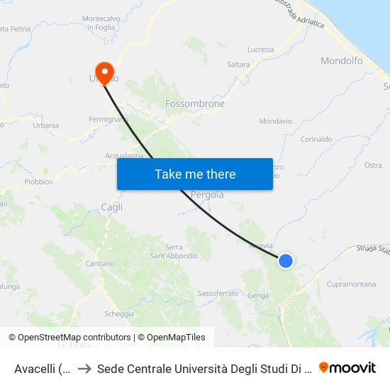 Avacelli (Bivio) to Sede Centrale Università Degli Studi Di Urbino Carlo Bo map