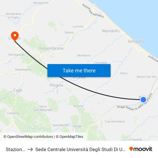 Stazione FS to Sede Centrale Università Degli Studi Di Urbino Carlo Bo map