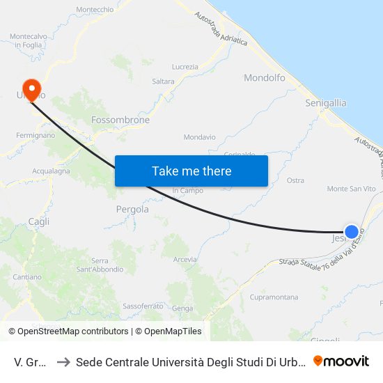 V. Grandi to Sede Centrale Università Degli Studi Di Urbino Carlo Bo map