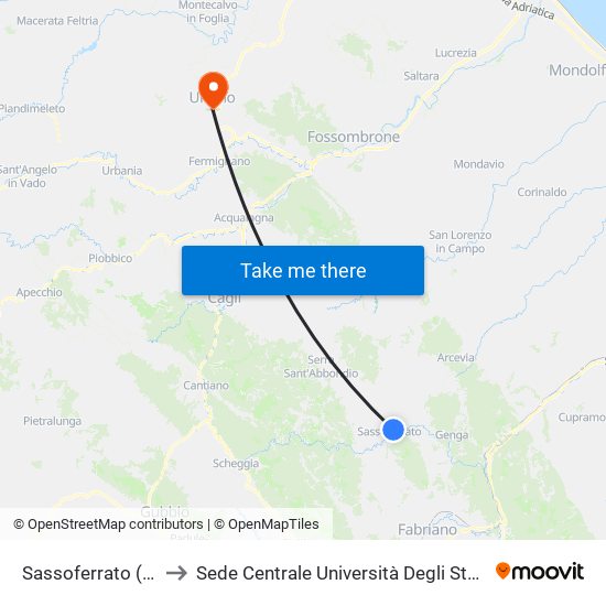 Sassoferrato (Consorzio) to Sede Centrale Università Degli Studi Di Urbino Carlo Bo map