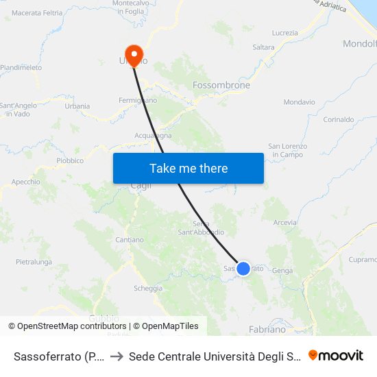 Sassoferrato (P.Zza Bartolo) to Sede Centrale Università Degli Studi Di Urbino Carlo Bo map