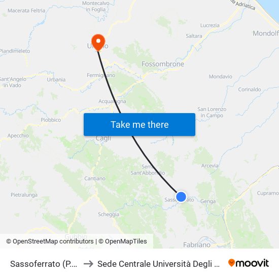 Sassoferrato (P.S. Francesco) to Sede Centrale Università Degli Studi Di Urbino Carlo Bo map