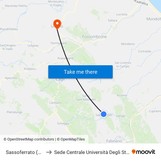 Sassoferrato (Sc. Brillarelli) to Sede Centrale Università Degli Studi Di Urbino Carlo Bo map