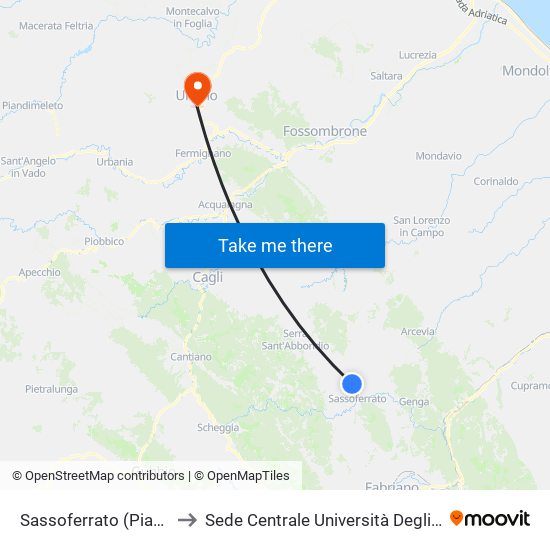 Sassoferrato (Piana Di Frassineta) to Sede Centrale Università Degli Studi Di Urbino Carlo Bo map