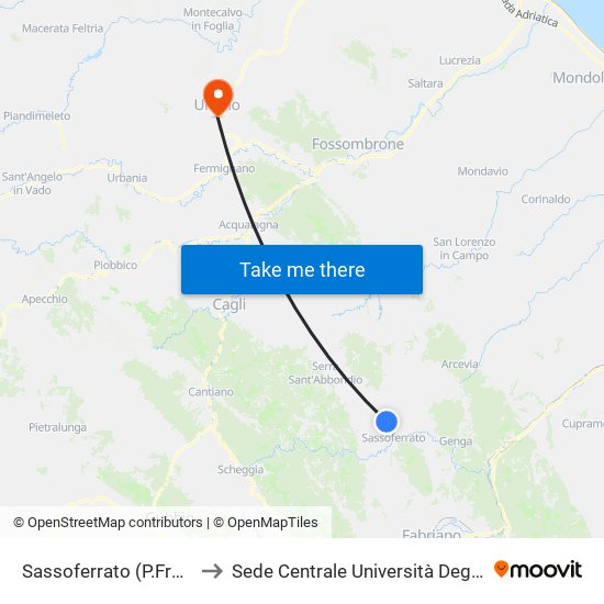 Sassoferrato (P.Frassineta Inc.Sp16) to Sede Centrale Università Degli Studi Di Urbino Carlo Bo map