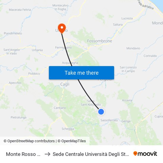 Monte Rosso F.S. (Ponte) to Sede Centrale Università Degli Studi Di Urbino Carlo Bo map