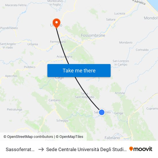 Sassoferrato (Liceo) to Sede Centrale Università Degli Studi Di Urbino Carlo Bo map