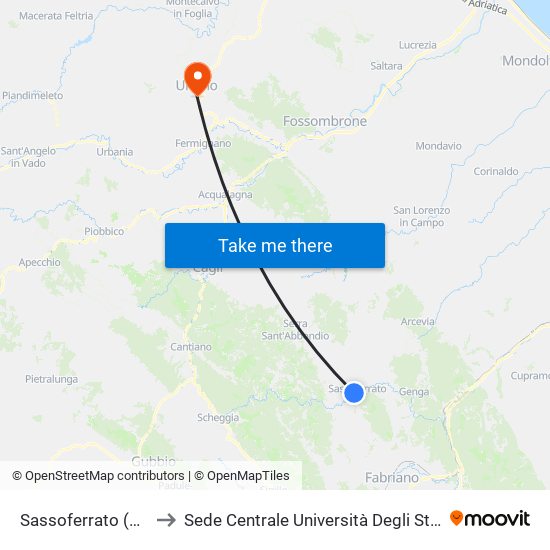 Sassoferrato (Sc. Materna) to Sede Centrale Università Degli Studi Di Urbino Carlo Bo map