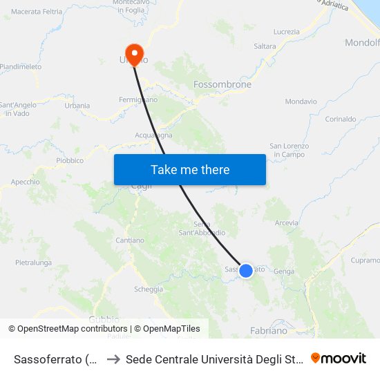 Sassoferrato (Via Marena) to Sede Centrale Università Degli Studi Di Urbino Carlo Bo map