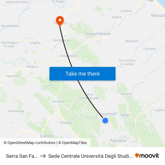 Serra San Facondino to Sede Centrale Università Degli Studi Di Urbino Carlo Bo map