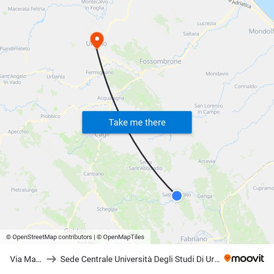 Via Marena to Sede Centrale Università Degli Studi Di Urbino Carlo Bo map