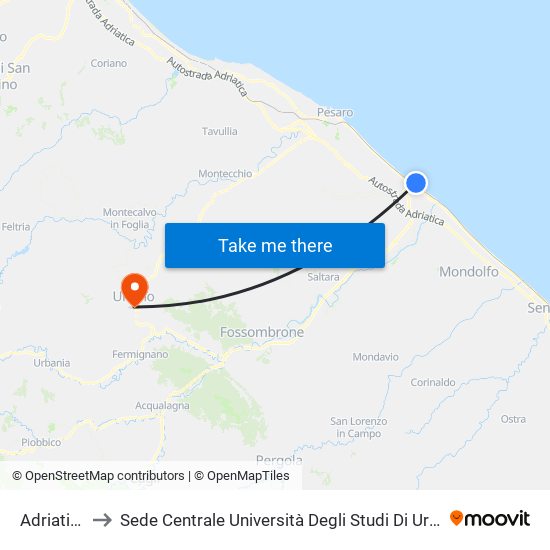 Adriatico 1 to Sede Centrale Università Degli Studi Di Urbino Carlo Bo map