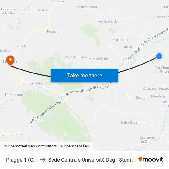 Piagge 1 (Cimitero) to Sede Centrale Università Degli Studi Di Urbino Carlo Bo map