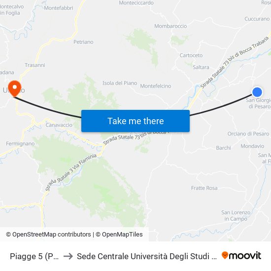 Piagge 5 (Palestra) to Sede Centrale Università Degli Studi Di Urbino Carlo Bo map