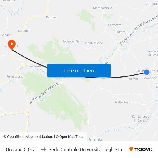 Orciano 5 (Evangelisti) to Sede Centrale Università Degli Studi Di Urbino Carlo Bo map