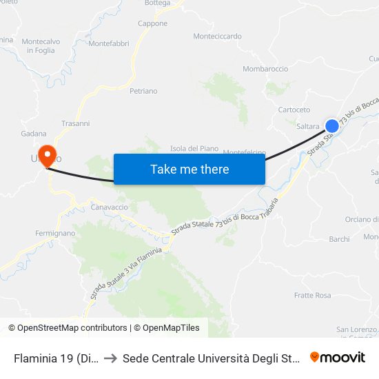 Flaminia 19 (Distrib.Agip) to Sede Centrale Università Degli Studi Di Urbino Carlo Bo map