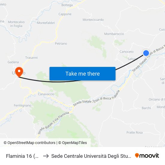 Flaminia 16 (Prochima) to Sede Centrale Università Degli Studi Di Urbino Carlo Bo map