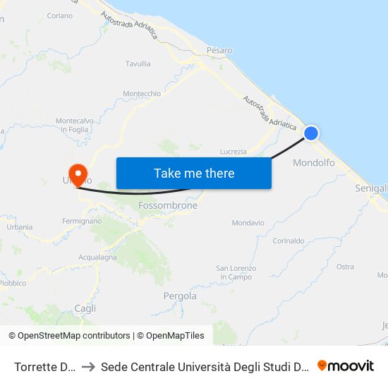 Torrette Di Fano to Sede Centrale Università Degli Studi Di Urbino Carlo Bo map