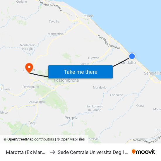 Marotta (Ex Marotta Macchine) to Sede Centrale Università Degli Studi Di Urbino Carlo Bo map