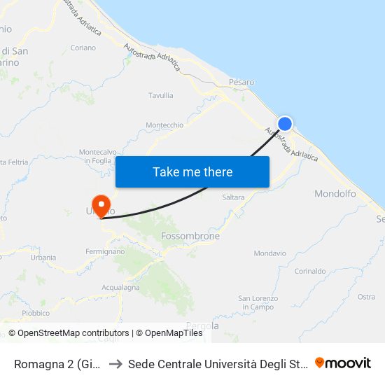 Romagna 2 (Gimarra Park) to Sede Centrale Università Degli Studi Di Urbino Carlo Bo map