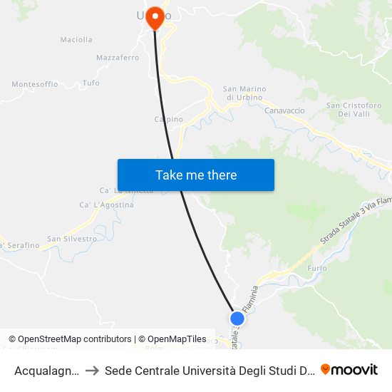 Acqualagna Agip to Sede Centrale Università Degli Studi Di Urbino Carlo Bo map