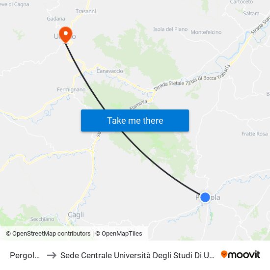 Pergola (H) to Sede Centrale Università Degli Studi Di Urbino Carlo Bo map