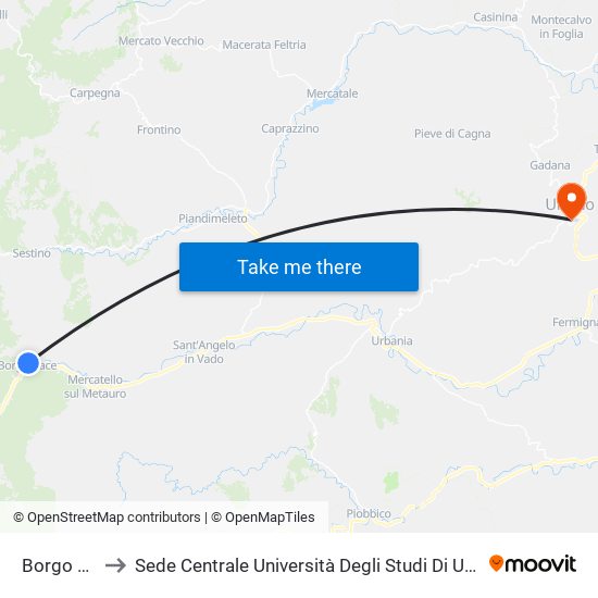 Borgo Pace to Sede Centrale Università Degli Studi Di Urbino Carlo Bo map