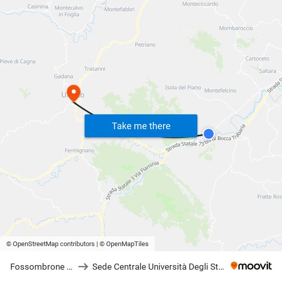 Fossombrone (Le Mosse) to Sede Centrale Università Degli Studi Di Urbino Carlo Bo map