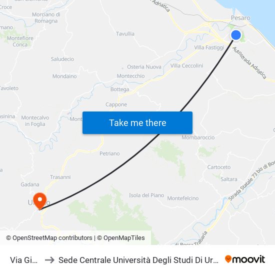 Via Giolitti to Sede Centrale Università Degli Studi Di Urbino Carlo Bo map