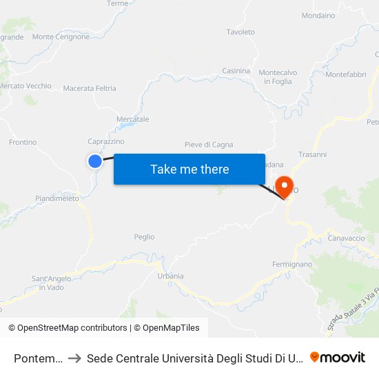 Pontemaggi to Sede Centrale Università Degli Studi Di Urbino Carlo Bo map