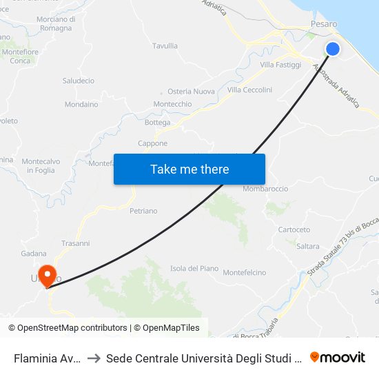 Flaminia Avogadro to Sede Centrale Università Degli Studi Di Urbino Carlo Bo map