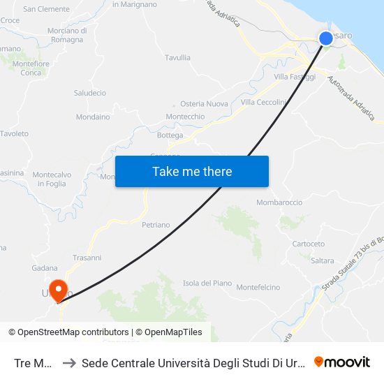 Tre Martiri to Sede Centrale Università Degli Studi Di Urbino Carlo Bo map