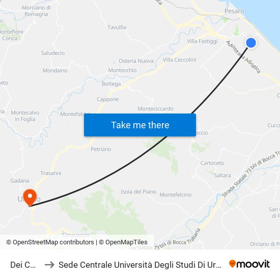 Dei Colli 2 to Sede Centrale Università Degli Studi Di Urbino Carlo Bo map