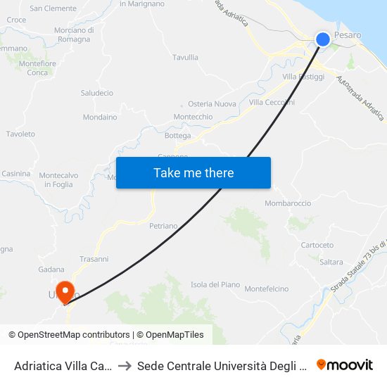 Adriatica Villa Caprile (Stallo E) to Sede Centrale Università Degli Studi Di Urbino Carlo Bo map